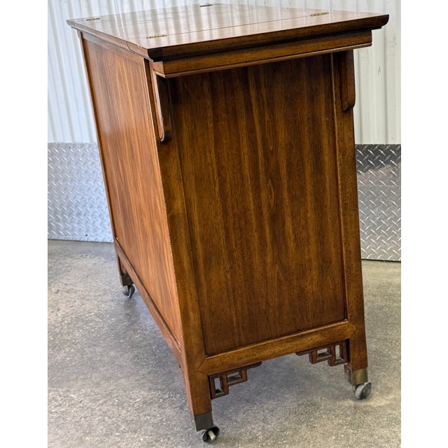 Wood Vintage Century Furniture Hollywood Regency Ming Flip Top Server Cart For Sale - Image 7 of 10