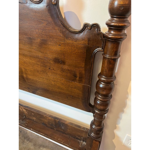 Antique Italian Twin Walnut Bed With Hand Carved Columns at Headboard and Footboard For Sale - Image 11 of 12