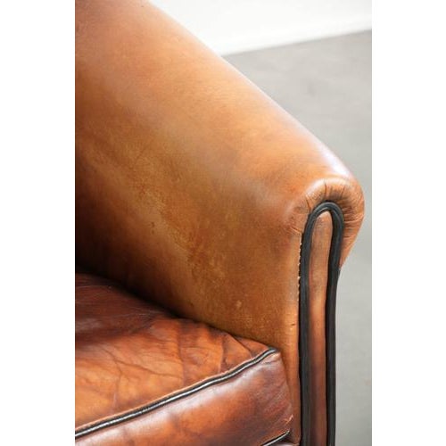 Vintage Sheepskin Club Armchair with Black Piping For Sale - Image 10 of 16