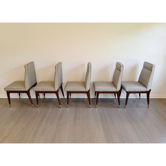 Set of 10 Lorin Marsh Art Deco Tuxedo Dining Chairs in High-Gloss Mahogany & Brass For Sale - Image 14 of 18