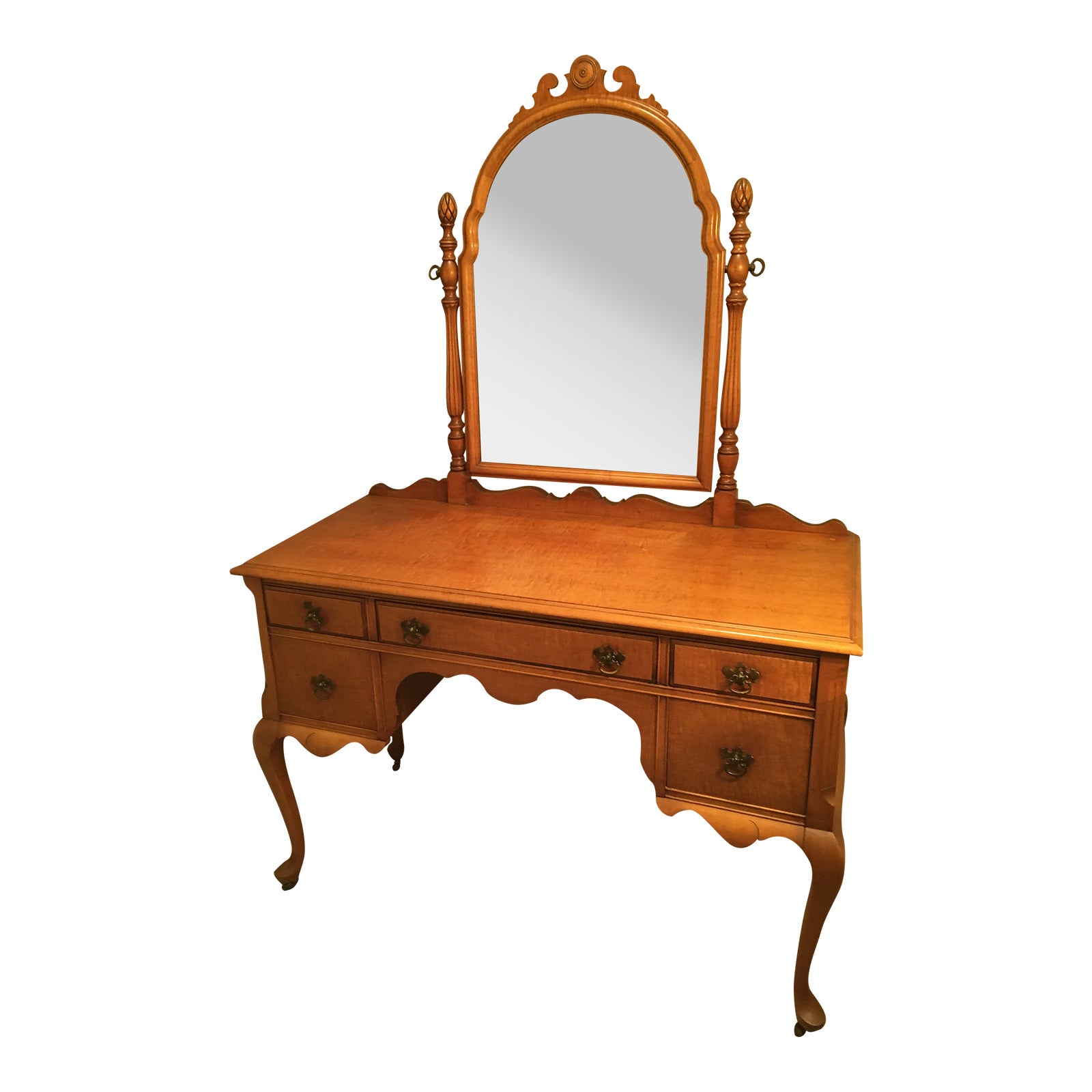 Antique Tiger Maple Dressing Table Circa 1920’s With Attached
