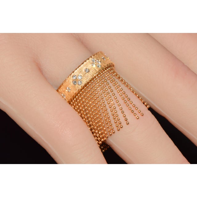 Late 20th Century Authentic Roberto Coin Princess Tassel Fringe Diamond Ring 18k Rose Gold, Size 7 For Sale - Image 9 of 13