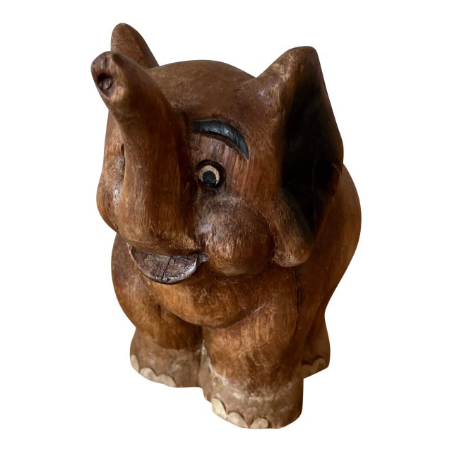 1960s Hand-Carved Wood Elephant Figurine For Sale