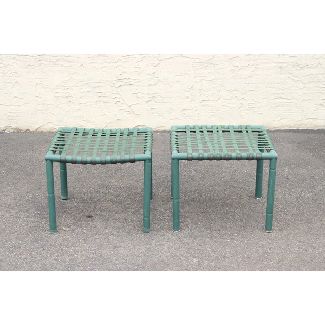 Mid-Century Modern Hauser Vintage Pair of Faux Bamboo Outdoor Patio Stools For Sale - Image 3 of 12
