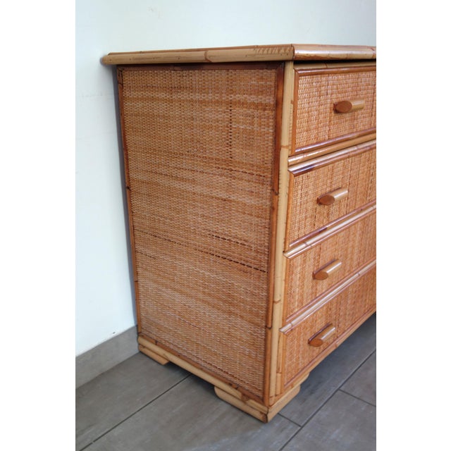 1980s Five-Drawer Chest of Drawers in Wicker and Bamboo, 1970s For Sale - Image 5 of 18