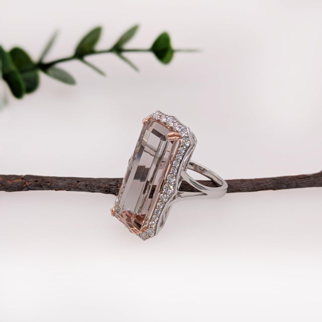 20Ct Pink Tourmaline Diamond Ring in Solid 14k Gold | 25x10mm Emerald Cut, Size 6.75 For Sale - Image 4 of 6