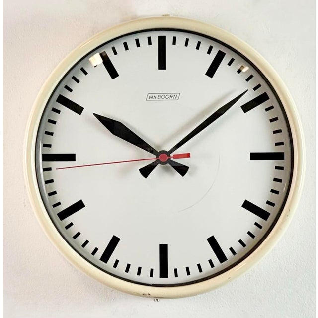 Metal Vintage Beige School Wall Clock from Van Doorn, 1960s For Sale - Image 7 of 18