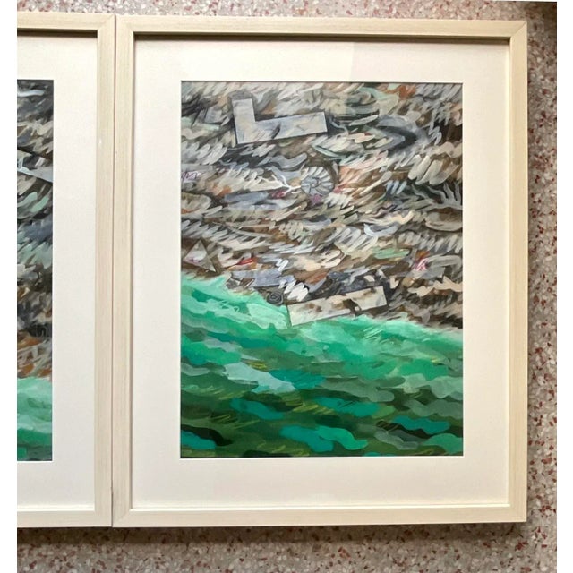 Vintage Abstract Expressionist Green Landscape Paintings, Pair For Sale - Image 4 of 13