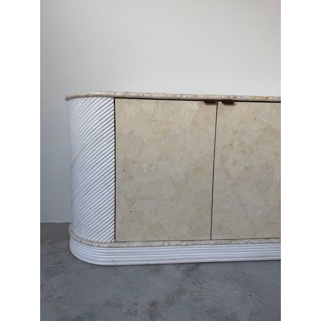 1980s 1980’s Postmodern Chic Rattan and Stone Oval Credenza For Sale - Image 5 of 12