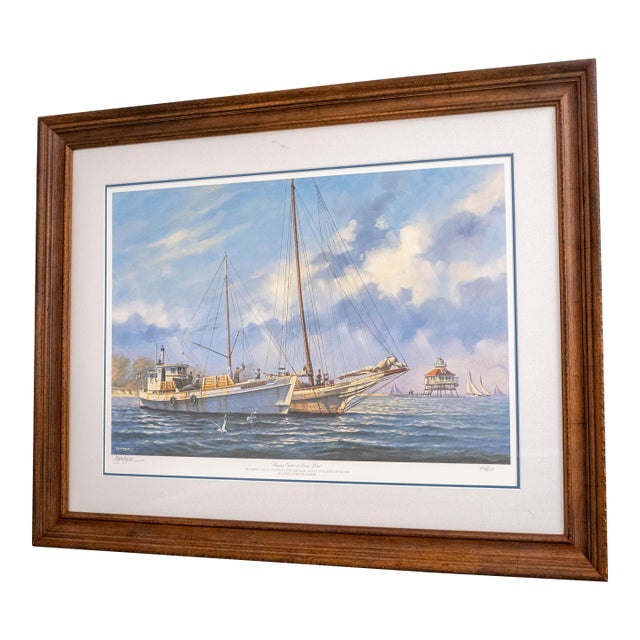 "Buying Oysters at Drum Point" Sailboats Painting Print Signed John M Barber Numbered For Sale