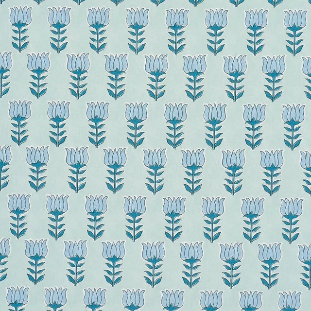 SAMPLE - Schumacher Mia Tulip Fabric In Mineral & Blue For Sale