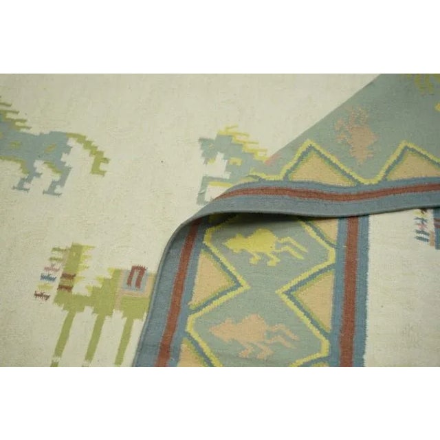 Rug & Kilim Vintage Dhurrie Rug in Cream and Blue With Animal Pictorials, From Rug & Kilim For Sale - Image 4 of 4