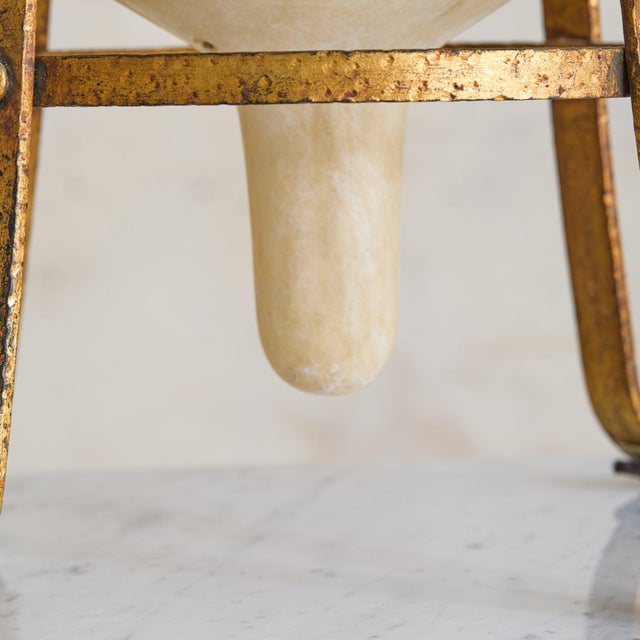 Vintage French Alabaster Vase + Gilt Metal Stand For Sale - Image 4 of 9