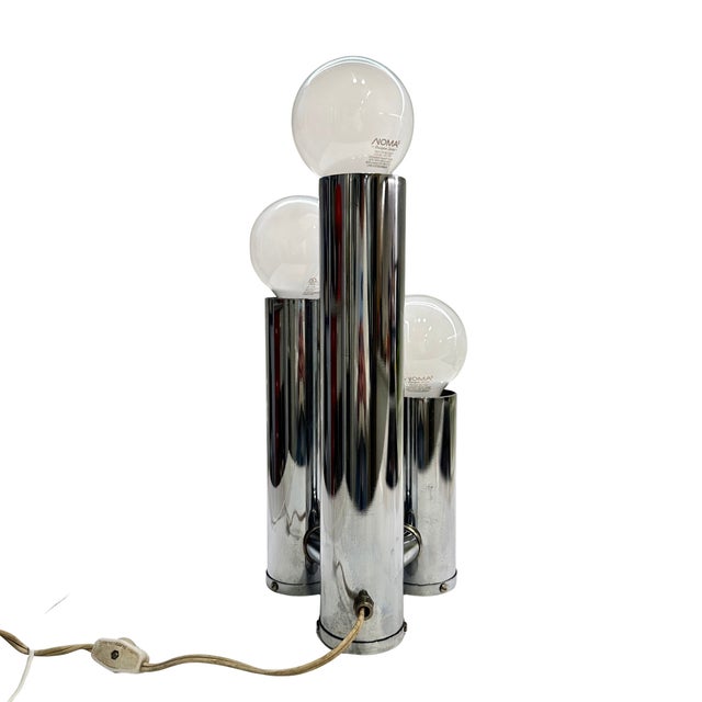 1970s Vintage Space Age Three-Light Chrome Tubular Table Lamp For Sale - Image 5 of 6