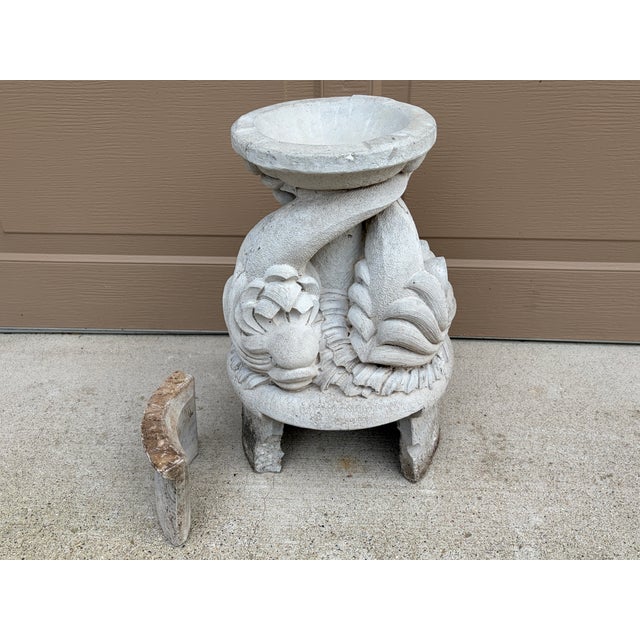 Vintage Neoclassical Cast Stone Triple Dolphin Garden Pedestal For Sale - Image 9 of 11