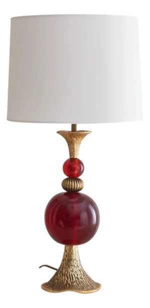 1970s Italian Oxblood Glass + Gilt Metal Table Lamp
