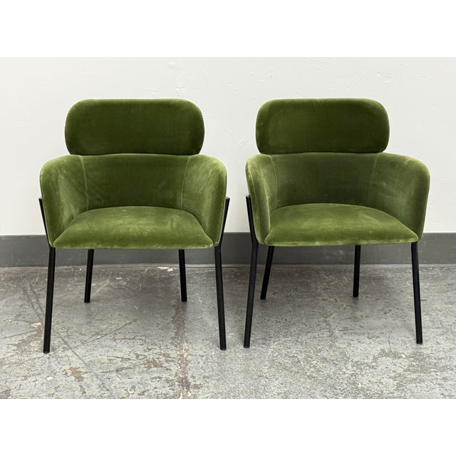 Forest Green Caleb Zipperer for Cb2 Azalea Forest Green Logan Velvet Armchairs, Pair For Sale - Image 8 of 12