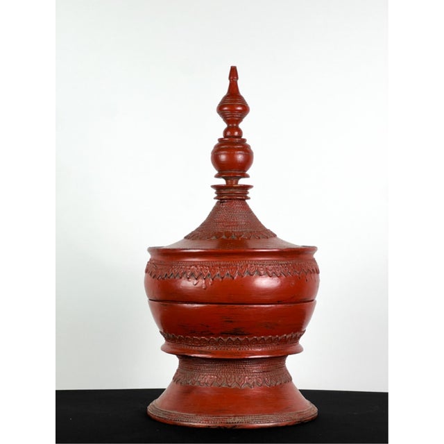 Antique Burmese Lacquered Offering Vessel (Hsun-Ok) For Sale - Image 9 of 11