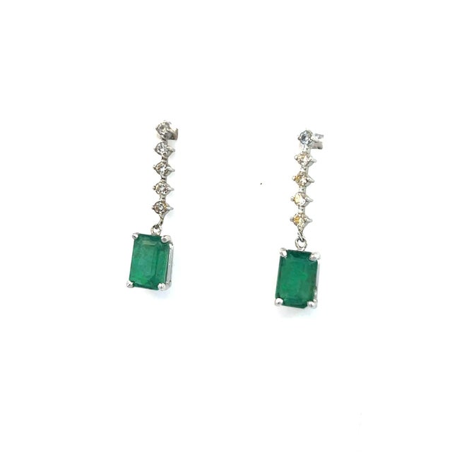 Natural Emerald Diamond Dangle Earrings 14k W Gold 3 TCW Certified For Sale - Image 9 of 10