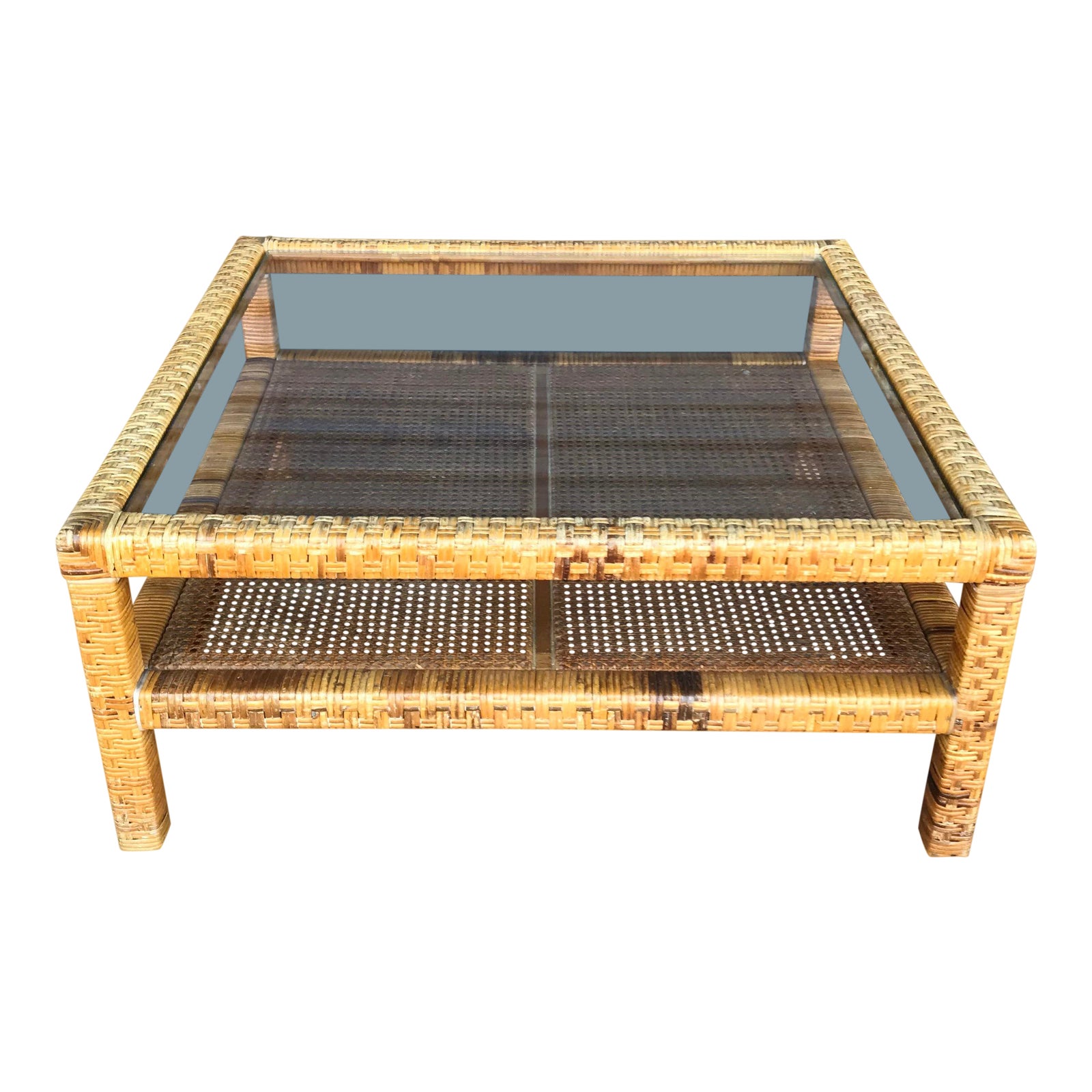 Vintage Woven Wrapped Rattan Coffee Table Chairish