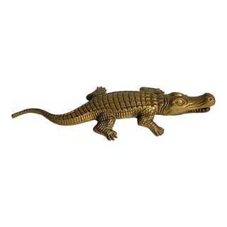 Vintage Solid Brass Alligator Crocodile Heavy Large Size Mid Century For Sale