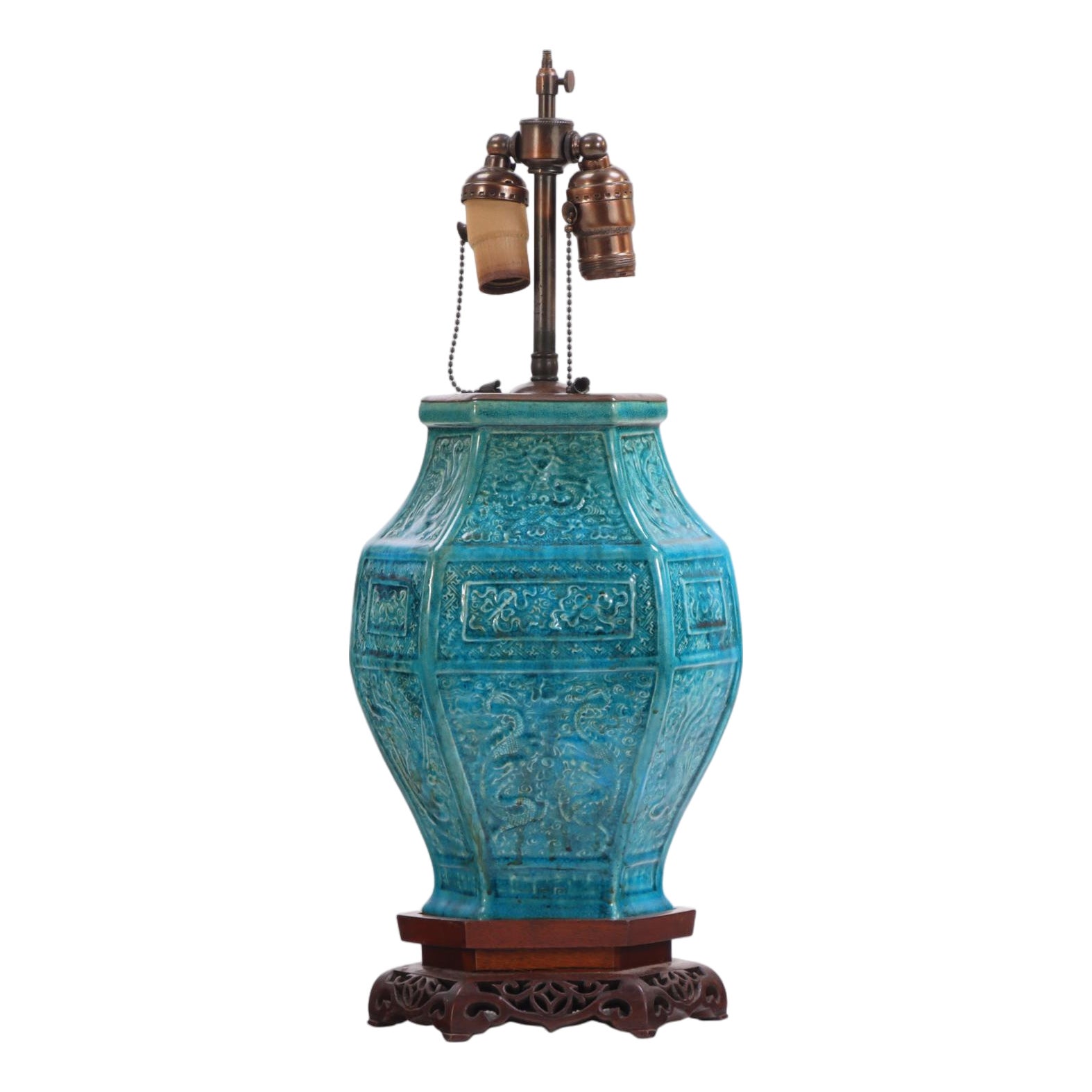 20th Century Chinese Fahua-Style Turquoise Glazed Hexagonal Vase ...