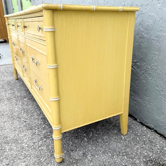Vintage Coastal Faux Bamboo Dresser Dresser With Mirror by Thomasville For Sale In West Palm - Image 6 of 11