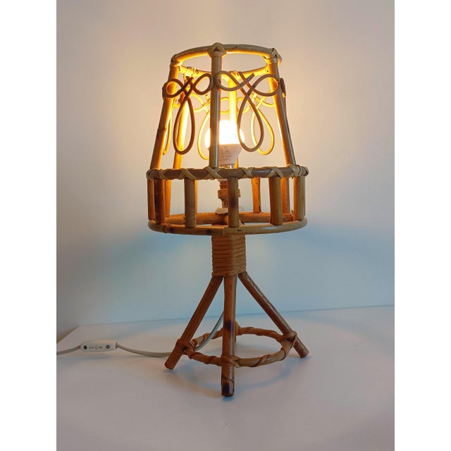 Mid-Century Bamboo Rattan Table Lamp in the style of Louis Sognot, 1960s For Sale - Image 13 of 15