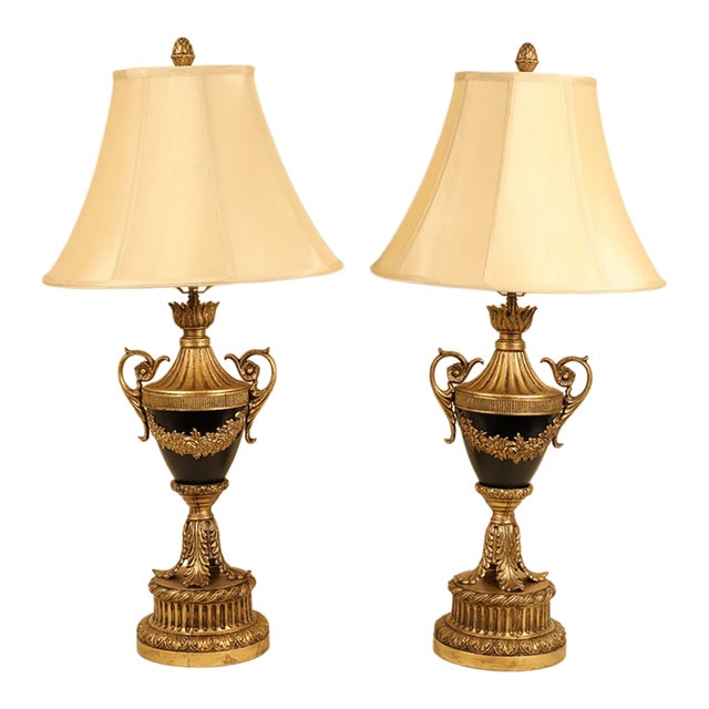 Mid 20th Century Neoclassical Empire Style Urn Table Lamps - Pair For Sale