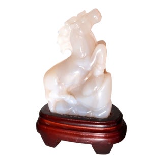 Early 20th Century Well-Carved Agate Sculpture of a Rearing Horse, Beautiful Natural Stone, Attached to Fitted Wooden Base For Sale