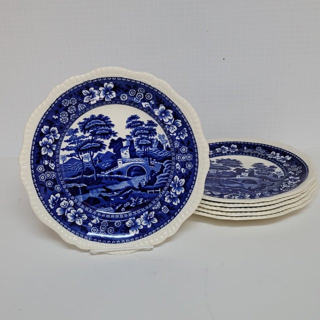 Copeland Set of 3 Antique Copeland Spode’s Tower Blue Transferware Dinner Plates For Sale - Image 4 of 5