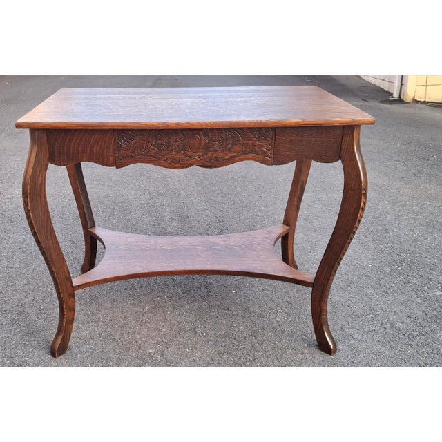 Early 20th Century Larkin Co. Buffalo NY Quarter Sawn Tiger Oak Library table with a single hidden drawer. Completely...