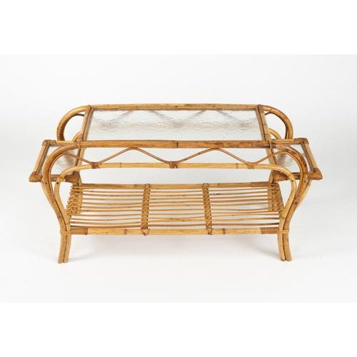 Mid-Century Modern Rattan and Frosted Glass Rectangular Side Table, Italy, 1970s For Sale - Image 17 of 18