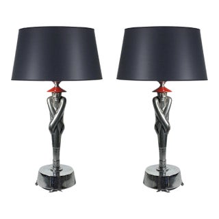 Vintage Art Deco Viktor Schreckengost Chinoiserie Table Lamps - A Pair For Sale