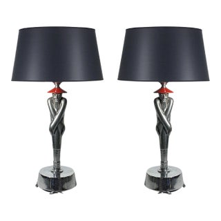 Vintage Art Deco Viktor Schreckengost Chinoiserie Table Lamps - A Pair For Sale