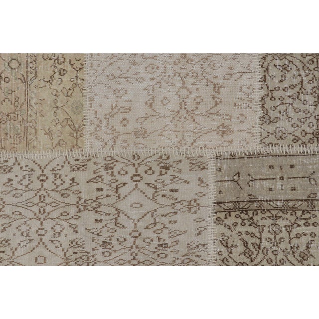 1980s Vintage Patchwork Rug in Beige-Brown With Floral Patterns | Rug & Kilim For Sale - Image 5 of 8