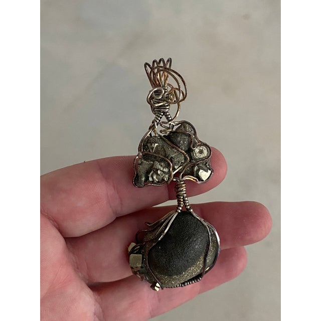 Raw Iron Pyrite Wrapped Pendant in Original Presentation Gift Box For Sale - Image 4 of 18