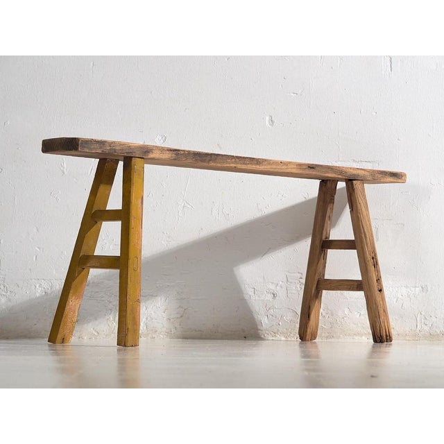Rustic Antique Elm Footboard Bench, 1870s For Sale - Image 3 of 12
