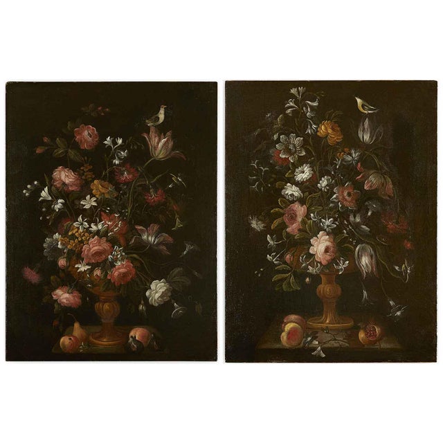 Italian Artist, Still Lifes of Flowers, 1600s, Oil on Canvases, Set of 2 For Sale - Image 14 of 14