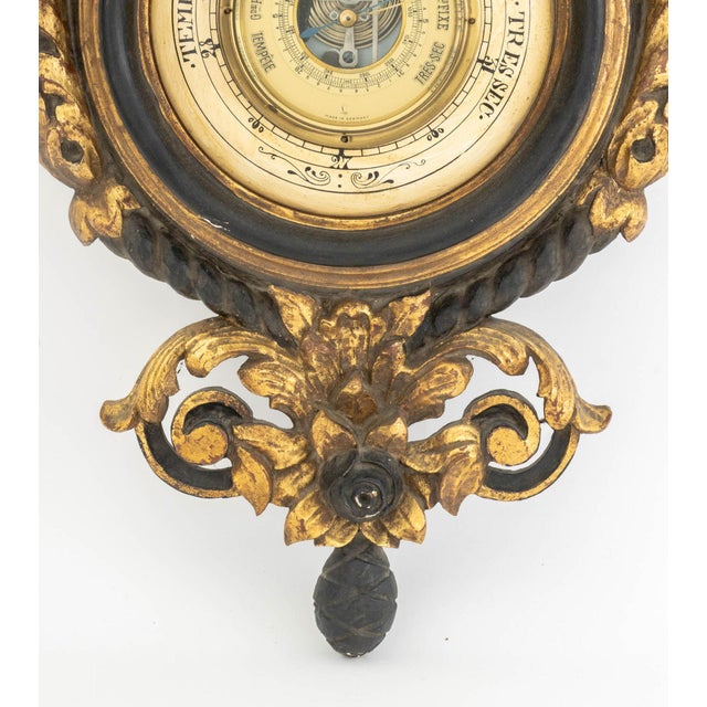 Italian Baroque Style Ebonized & Gilt Barometer For Sale - Image 9 of 11