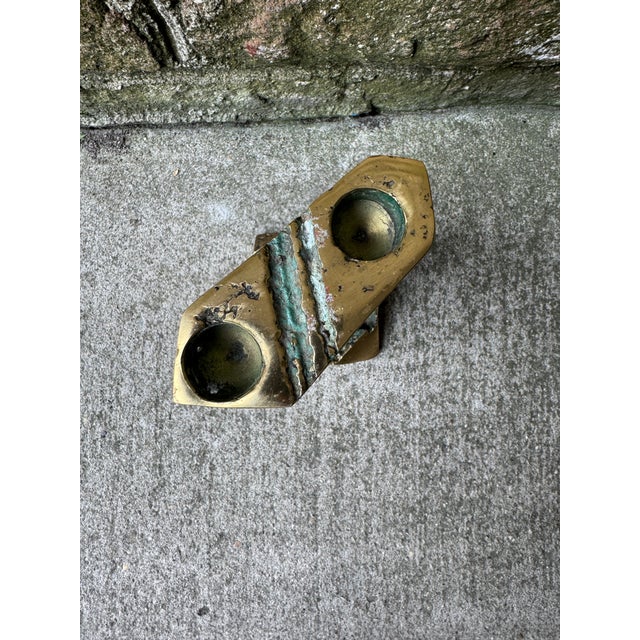 1960s Brutalist Solid Bronze Double Candle Holder For Sale - Image 12 of 16