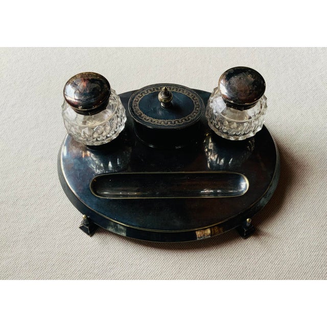 Mid-19th Century English Neoclassical Silverplate Inkwell & Inkstand For Sale - Image 15 of 16