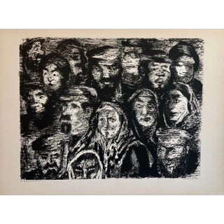 Anatoli Lvovich Kaplan, Vintage Russian Ukrainian Shtetl Scene Judaica Lithograph Jewish City Faces, 1957-1961 For Sale