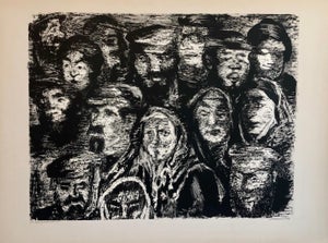 Anatoli Lvovich Kaplan, Vintage Russian Ukrainian Shtetl Scene Judaica Lithograph Jewish City Faces, 1957-1961