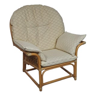 Rattan Bamboo Lounge Chair with Cushions, 1970s For Sale