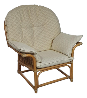 Rattan Bamboo Lounge Chair with Cushions, 1970s
