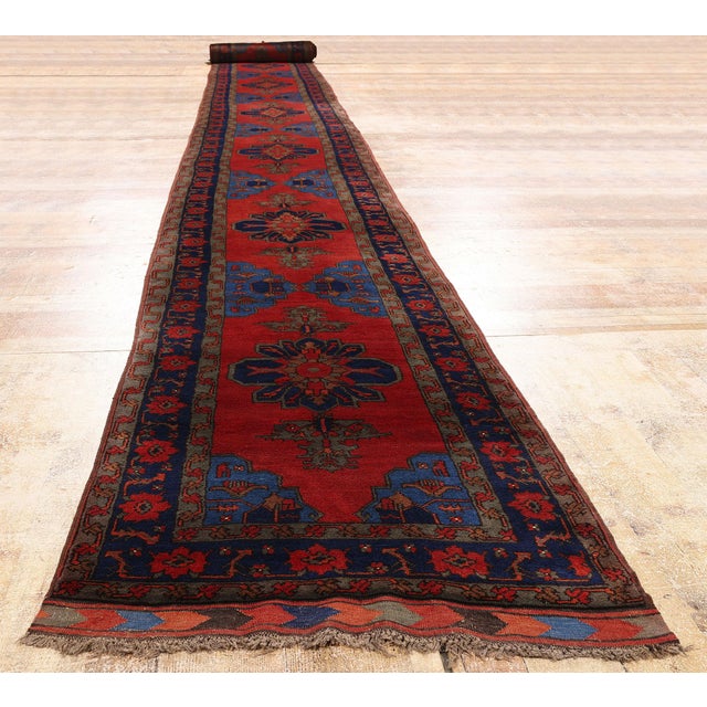 Red Antique Afghan Turkoman Rug, 02'10 X 30'01 For Sale - Image 8 of 9