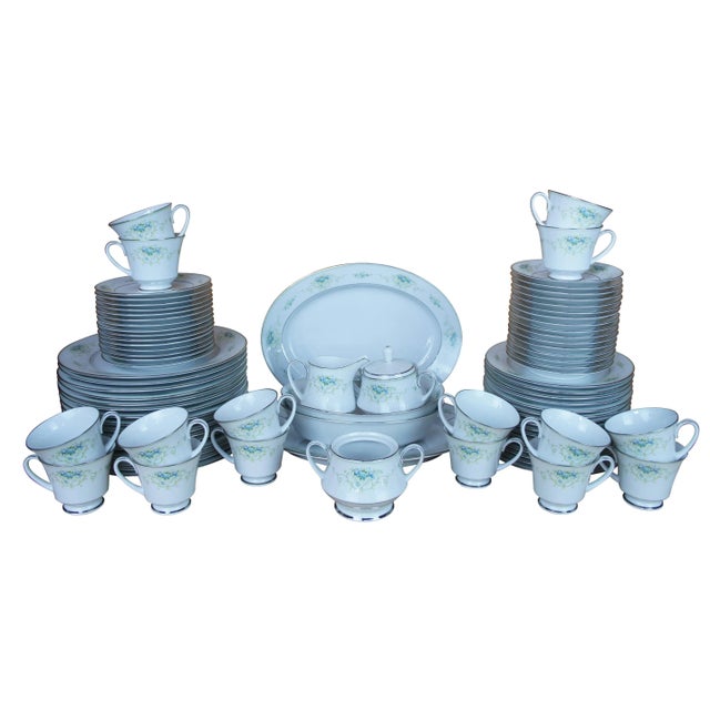 Set of thirty two vintage Noritake Sri Lanka Culeton 2692 dinner and salad plates featuring silver rim with a floral motif...