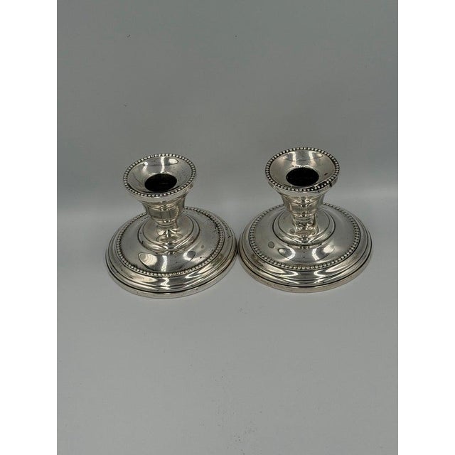 Silver Antique Sterling Silver Candlesticks With Beaded Rim Detail - a Pair For Sale - Image 8 of 13