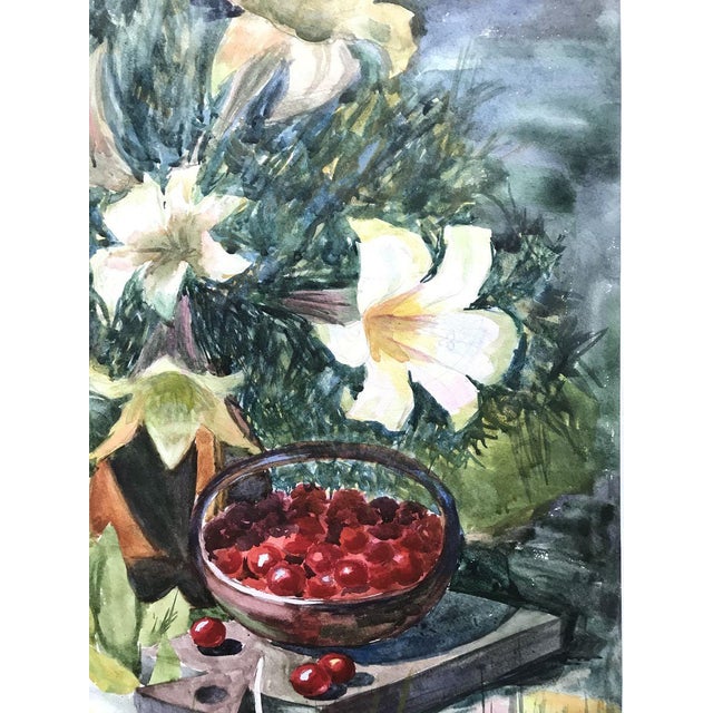 Watercolor Painting Flowers and Fruits Unknown Artist For Sale - Image 10 of 11